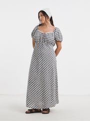 Simply Be Black Gingham Linen Midi Dress - Image 1 of 4