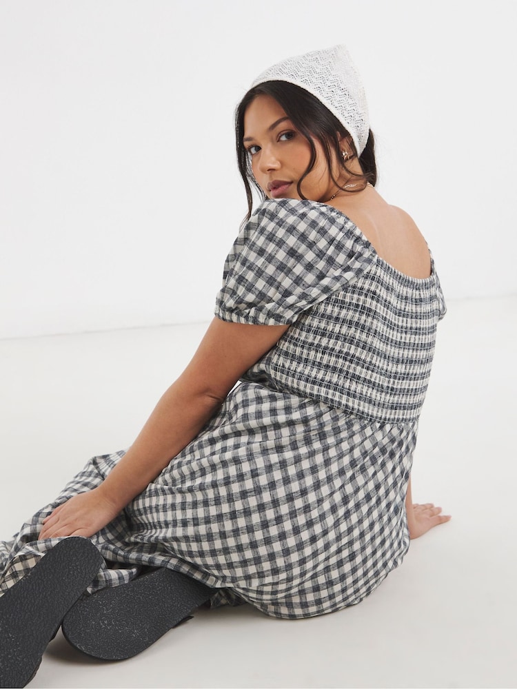 Simply Be Black Gingham Linen Midi Dress - Image 2 of 4