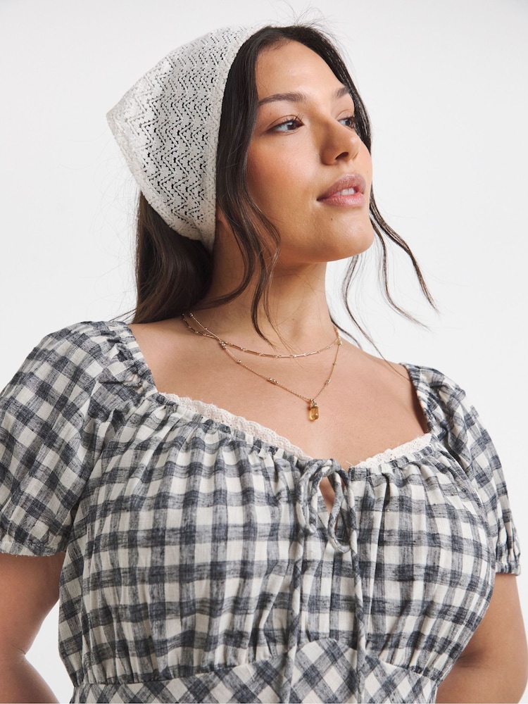 Simply Be Black Gingham Linen Midi Dress - Image 4 of 4
