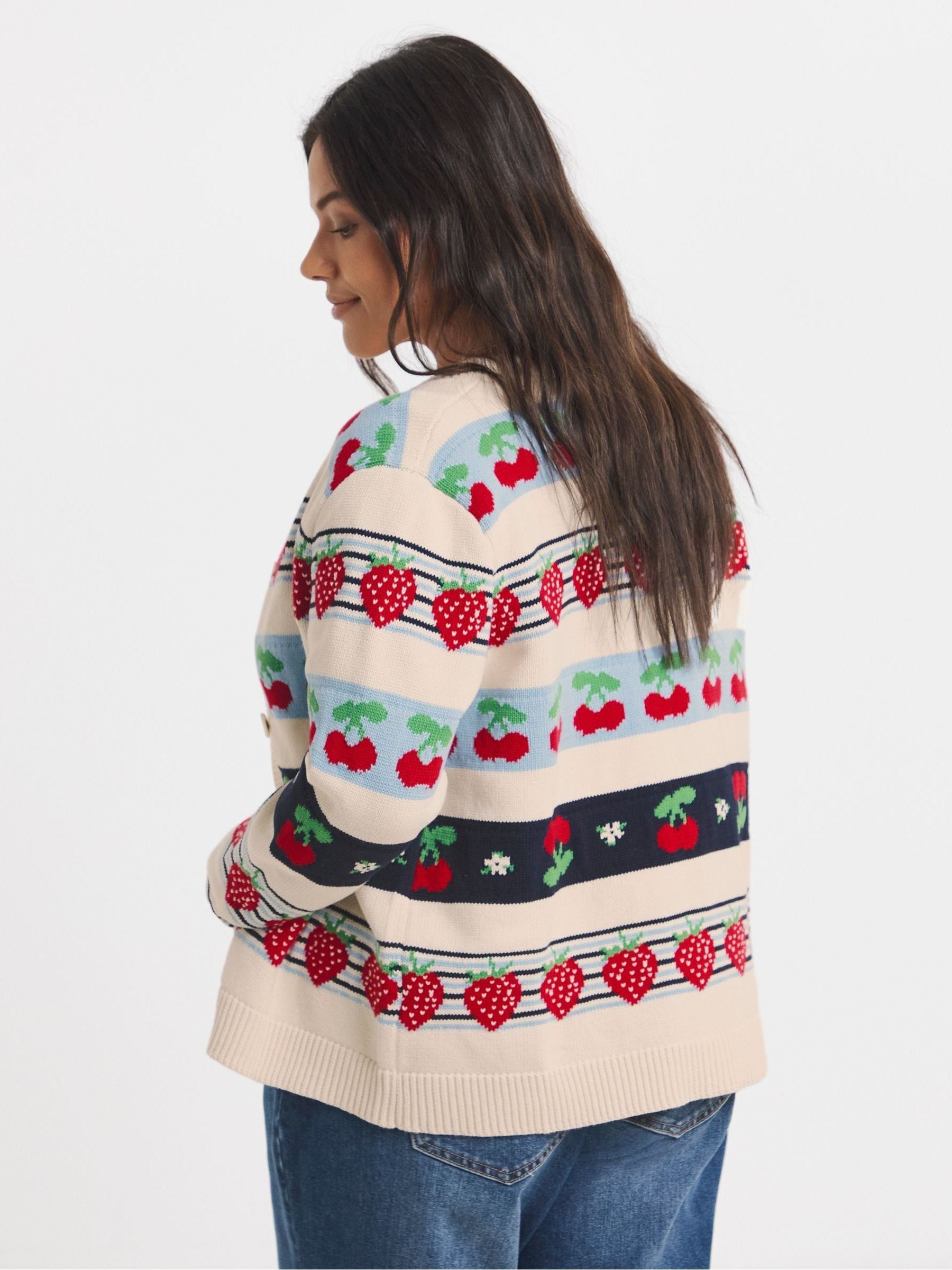 Buy Simply Be White Cherry Strawberry Fair Isle Cardigan from the