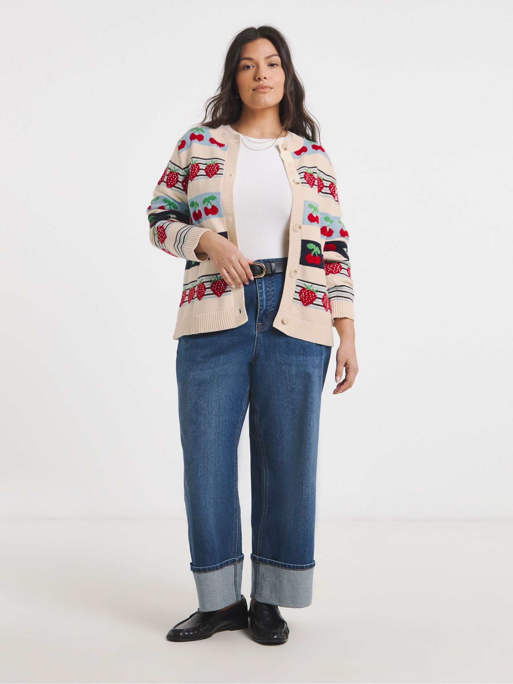 Buy Simply Be White Cherry Strawberry Fair Isle Cardigan from the