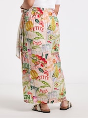 Simply Be Natural Postcard Print Frayed Edge Linen Wrap Skirt - Image 2 of 4