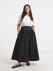 Simply Be Black Shirred Drop Waist Skirt - Image 1 of 4