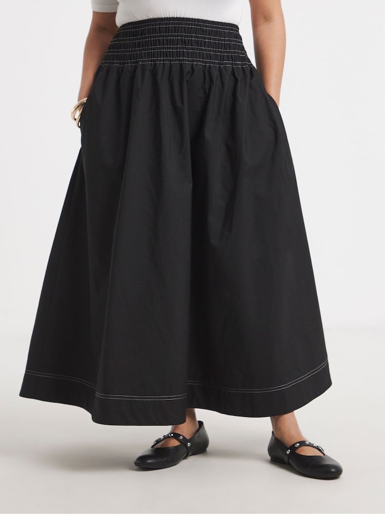 Simply Be Black Shirred Drop Waist Skirt - Image 2 of 4