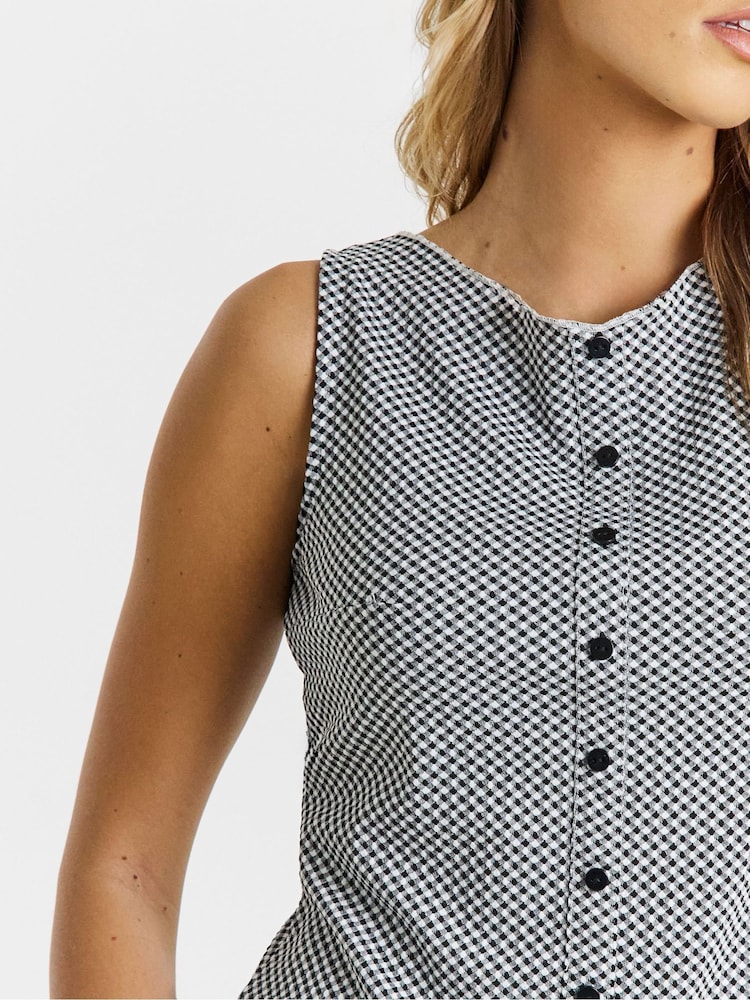 Simply Be Black Gingham Button Through Top - Image 4 of 4