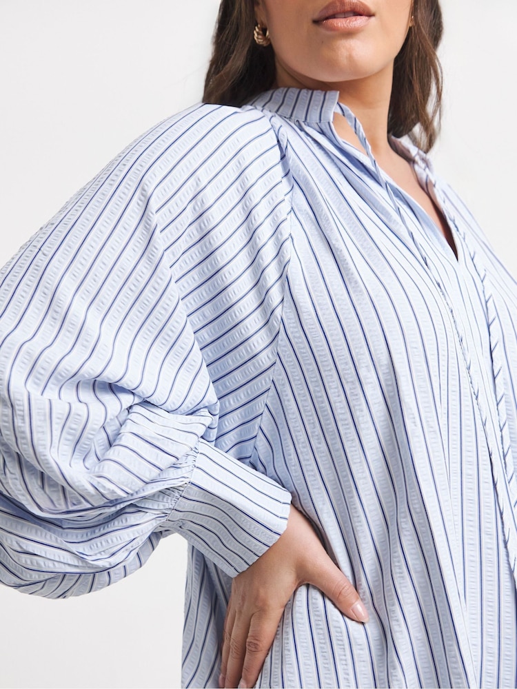 Simply Be Blue Stripe Shirt Dress - Image 4 of 4