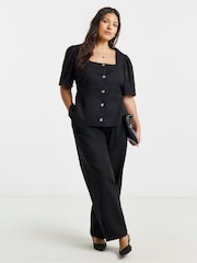 Simply Be Black Short Sleeve Square Neck Cropped Blouse - Image 1 of 4