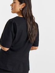 Simply Be Black Short Sleeve Square Neck Cropped Blouse - Image 2 of 4