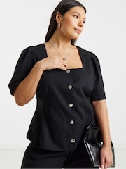 Simply Be Black Short Sleeve Square Neck Cropped Blouse - Image 3 of 4