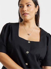 Simply Be Black Short Sleeve Square Neck Cropped Blouse - Image 4 of 4