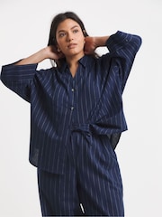 Simply Be Blue V-Neck Prarie Collar Blouse - Image 1 of 4