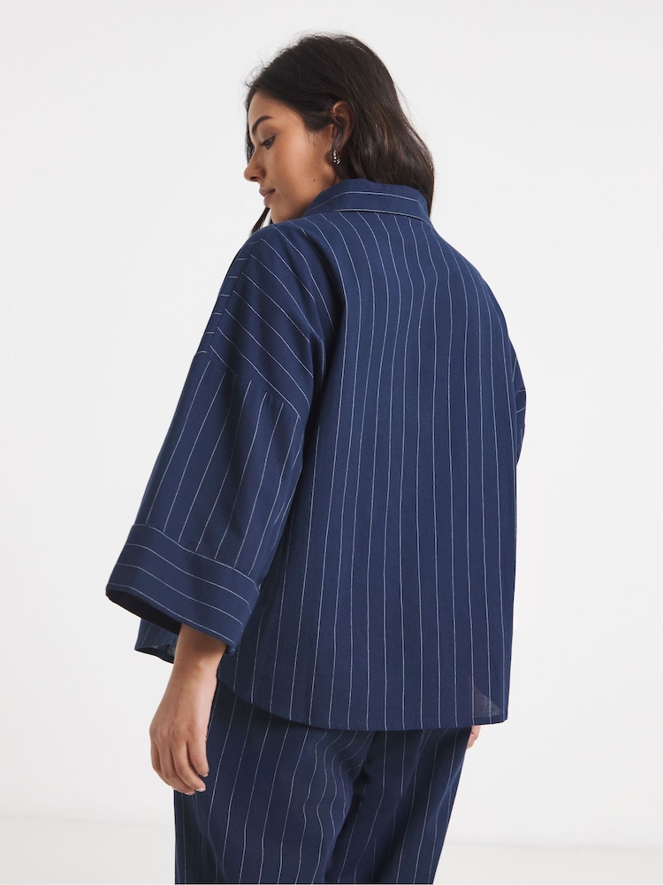 Simply Be Blue V-Neck Prarie Collar Blouse - Image 2 of 4 Simply Be Blue V-Neck Prarie Collar Blouse - Image 2 of 4