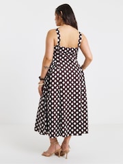 Simply Be Brown Spot Printed Cotton Waist Detail Dress - Image 2 of 4