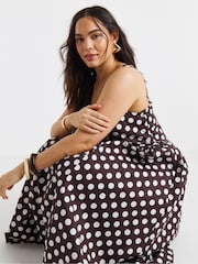 Simply Be Brown Spot Printed Cotton Waist Detail Dress - Image 4 of 4