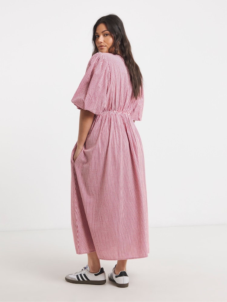 Simply Be Red Seersucker Gingham Midi Dress - Image 2 of 4