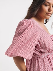 Simply Be Red Seersucker Gingham Midi Dress - Image 4 of 4