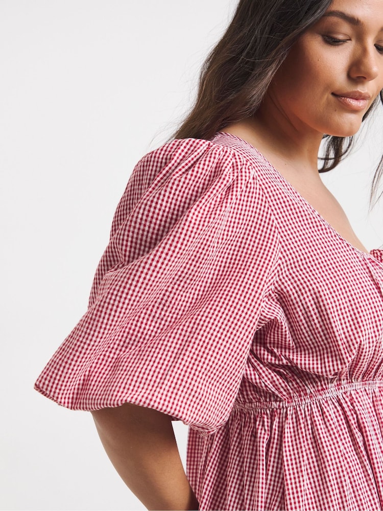 Simply Be Red Seersucker Gingham Midi Dress - Image 4 of 4