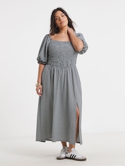 Simply Be White Waffle Shirred Midi Dress - Image 1 of 4