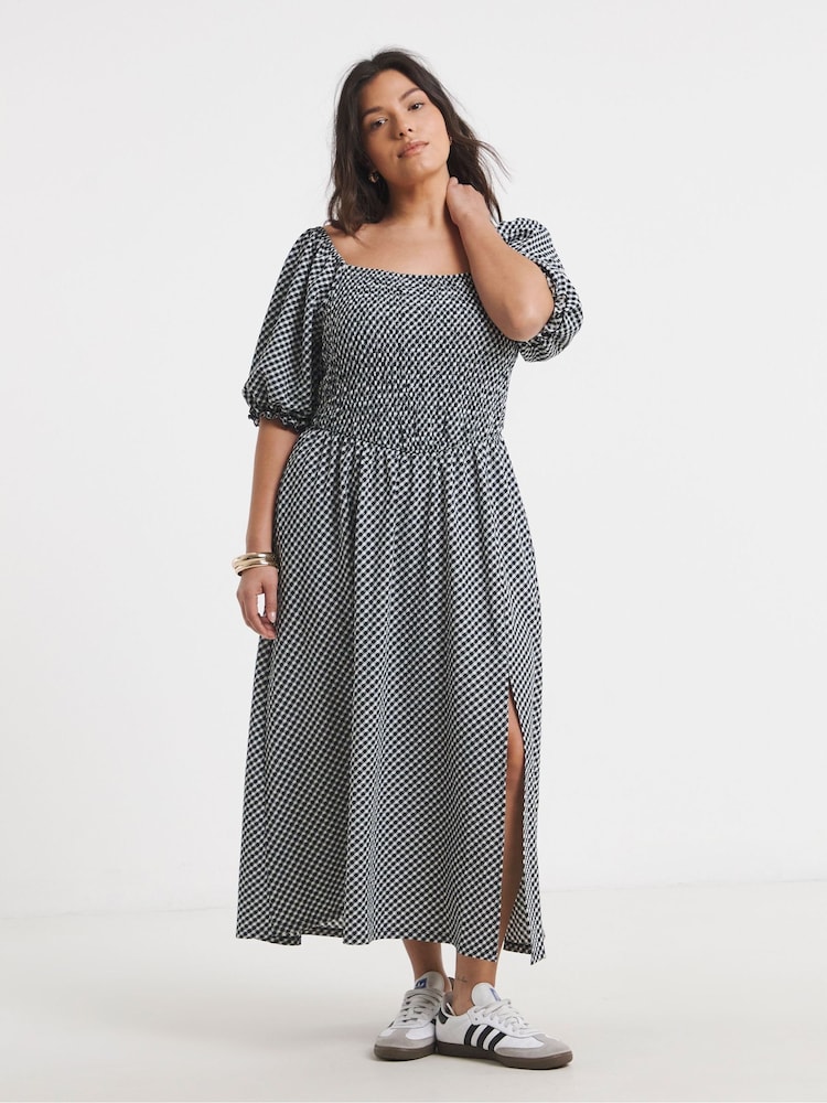 Simply Be White Waffle Shirred Midi Dress - Image 1 of 4
