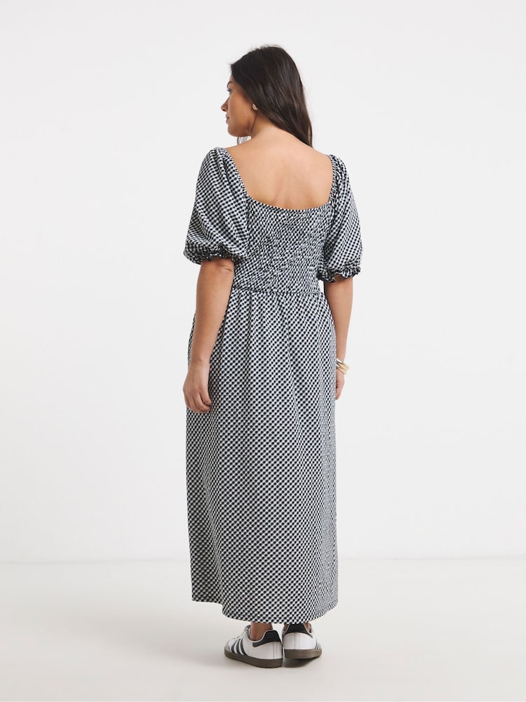 Simply Be White Waffle Shirred Midi Dress - Image 2 of 4
