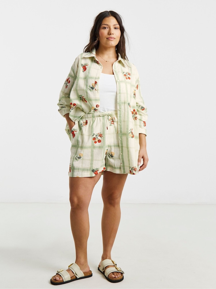 Simply Be Green Fruit Print Co-ord Shirt - Image 1 of 4