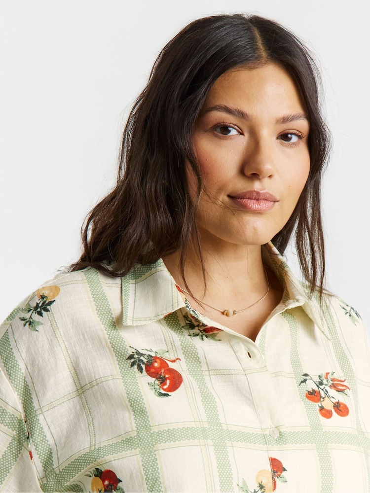 Simply Be Green Fruit Print Co-ord Shirt - Image 4 of 4