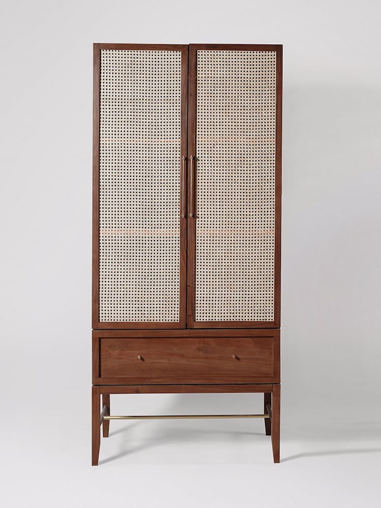 Swoon Mid Brown Raphia Acacia Wood Two Door One-Drawer Wardrobe - Image 1 of 5 Swoon Mid Brown Raphia Acacia Wood Two Door One-Drawer Wardrobe - Image 1 of 5