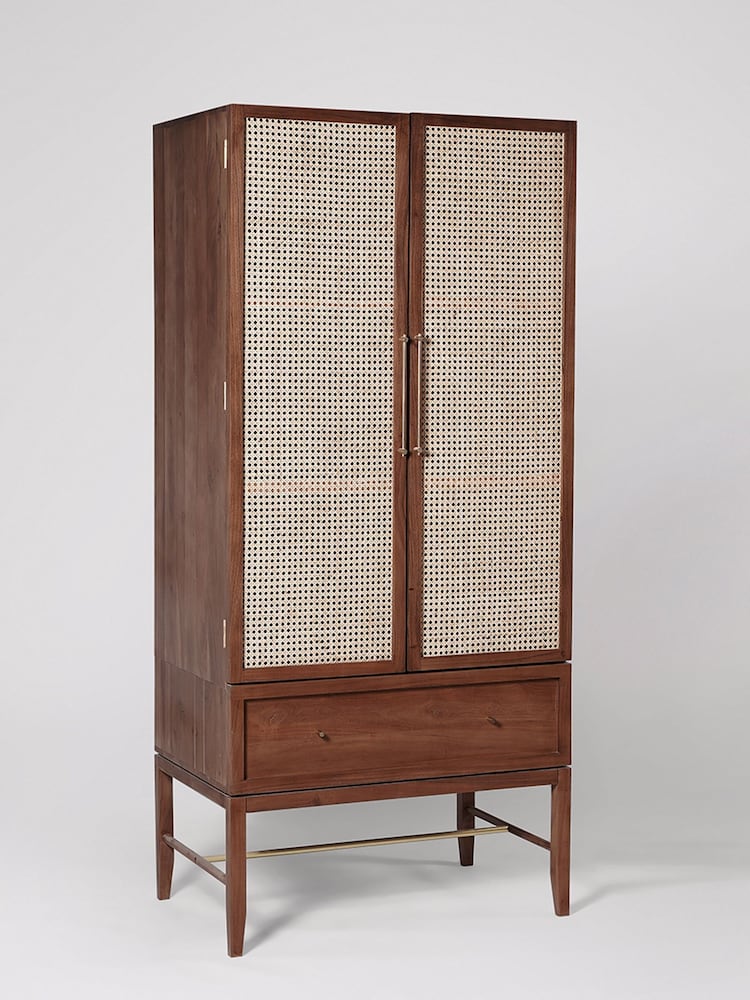 Swoon Mid Brown Raphia Acacia Wood Two Door One-Drawer Wardrobe - Image 2 of 5 Swoon Mid Brown Raphia Acacia Wood Two Door One-Drawer Wardrobe - Image 2 of 5