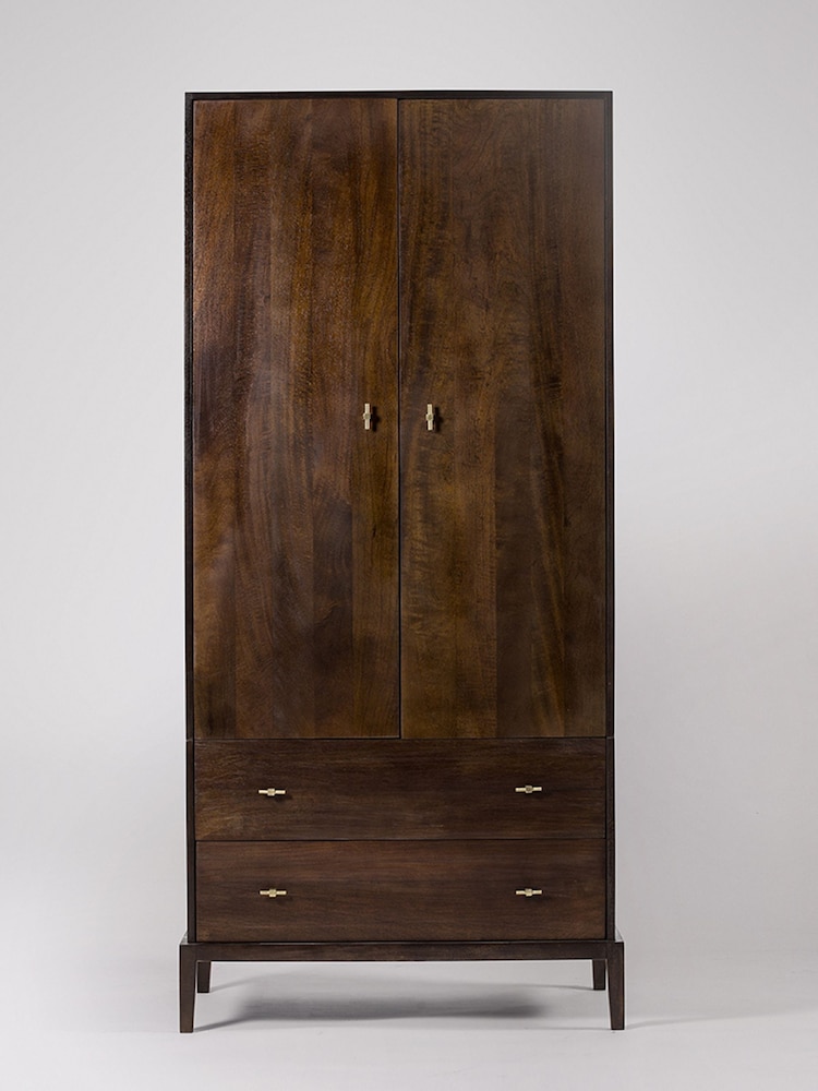 Swoon Dark Brown Verne Mango Wood Two Door Drawer Wardrobe - Image 1 of 5