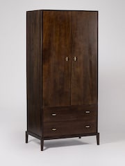 Swoon Dark Brown Verne Mango Wood Two Door Drawer Wardrobe - Image 2 of 5
