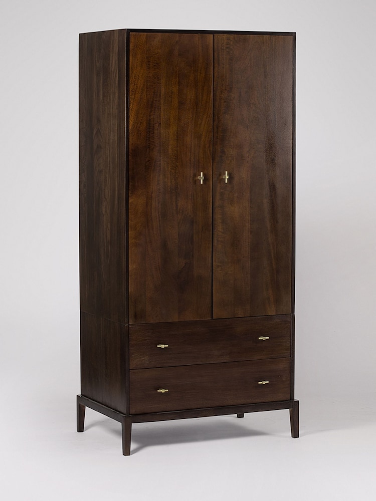 Swoon Dark Brown Verne Mango Wood Two Door Drawer Wardrobe - Image 2 of 5