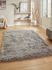 Think Rugs Grey Polar Plush Plain Shaggy Rug - Image 1 of 6