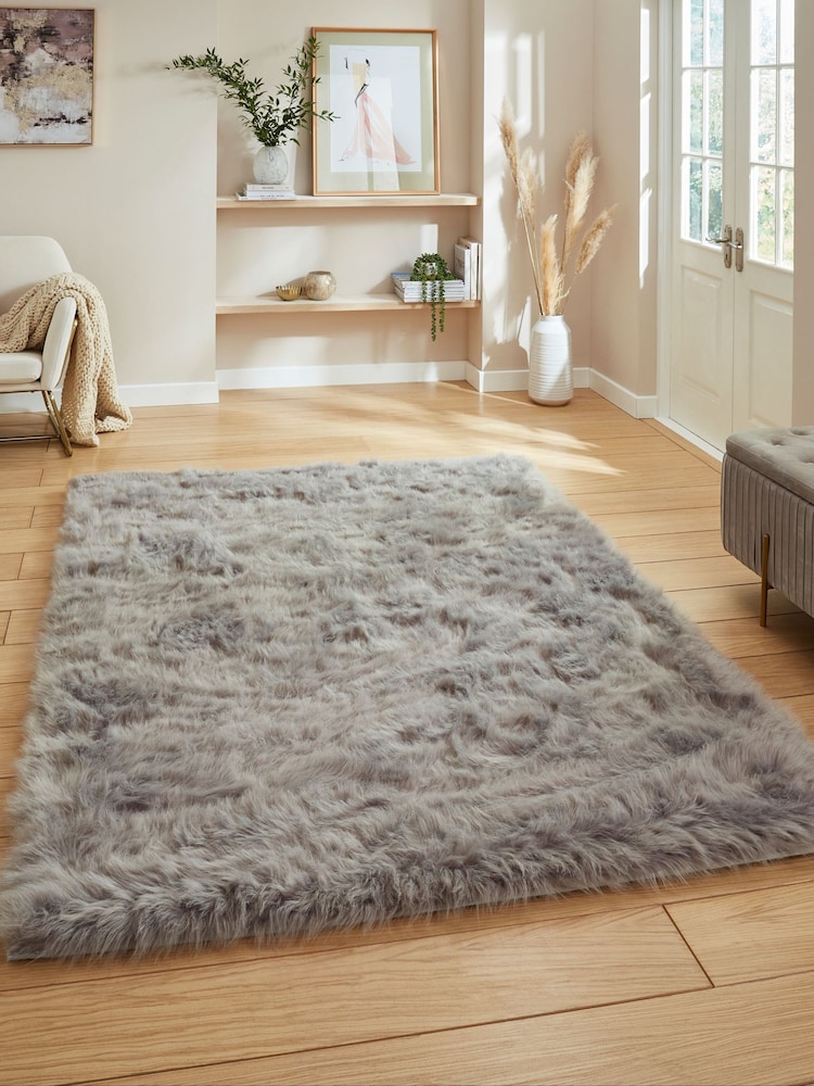 Think Rugs Grey Polar Plush Plain Shaggy Rug - Image 1 of 6
