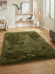 Think Rugs Olive Green Polar Plush Plain Shaggy Rug - Image 1 of 6