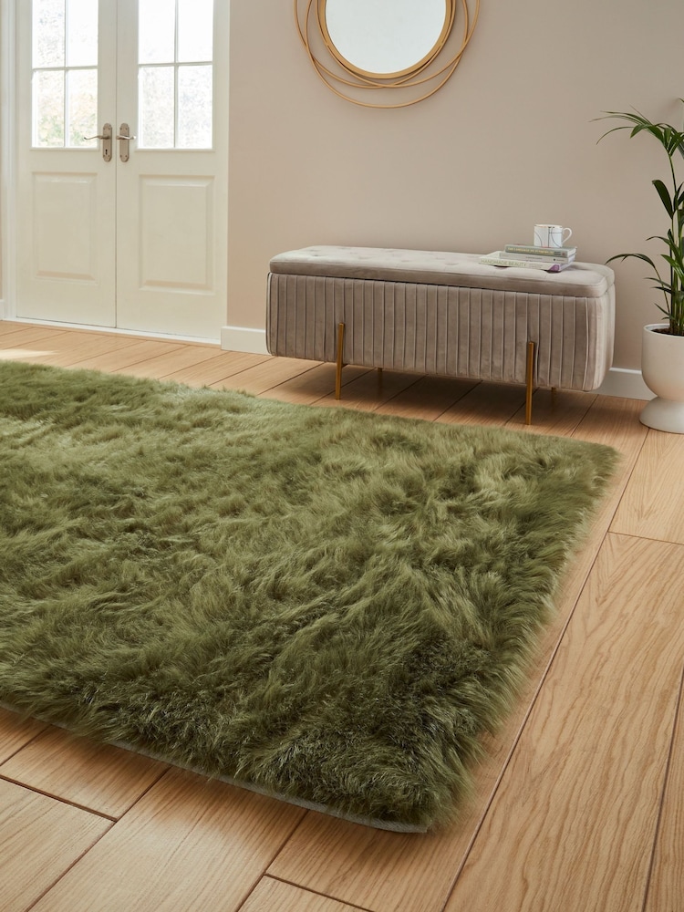 Think Rugs Olive Green Polar Plush Plain Shaggy Rug - Image 2 of 6