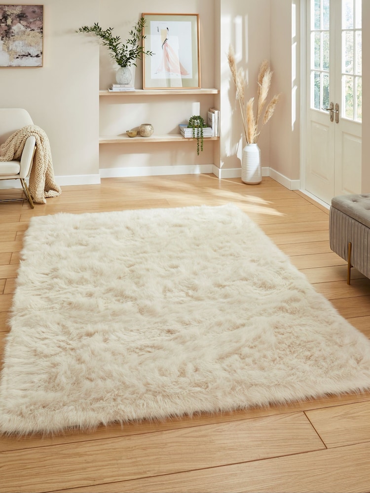 Think Rugs Beige Polar Plush Plain Shaggy Rug - Image 1 of 6
