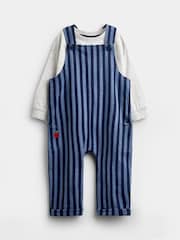 JoJo Maman Bébé Blue Stripe 2-Piece Dungarees & Top Set - Image 1 of 6