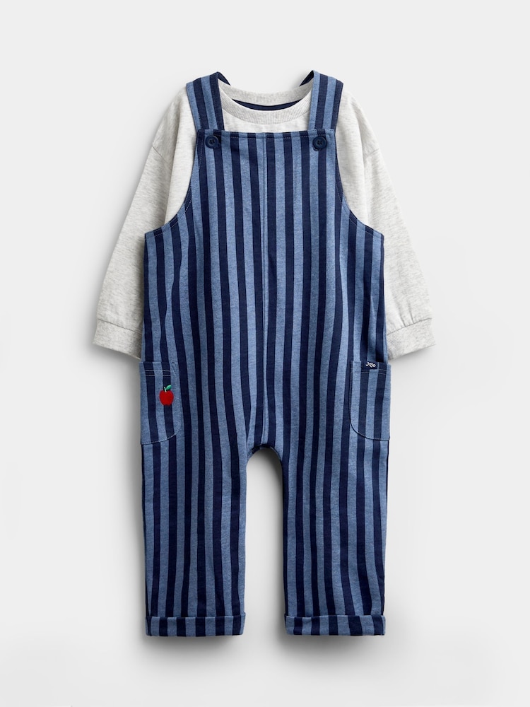 JoJo Maman Bébé Blue Stripe 2-Piece Dungarees & Top Set - Image 1 of 6