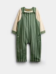 JoJo Maman Bébé Green Stripe 2-Piece Dungarees & Top Set - Image 1 of 6