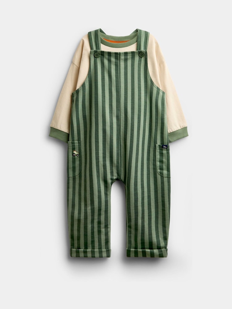 JoJo Maman Bébé Green Stripe 2-Piece Dungarees & Top Set - Image 1 of 6