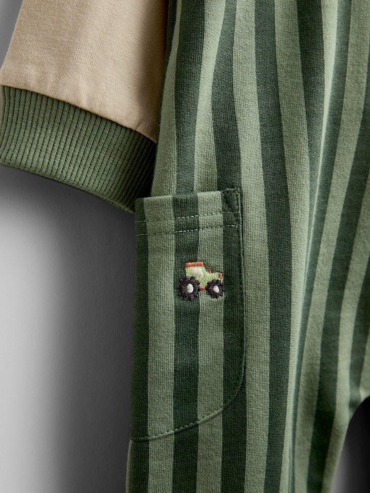 JoJo Maman Bébé Green Stripe 2-Piece Dungarees & Top Set - Image 6 of 6