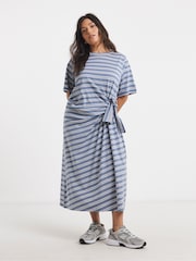 Simply Be Blue Stripe Jersey Midi With Side Tie - Image 1 of 4