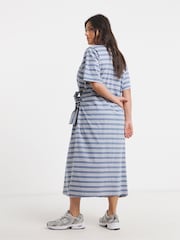 Simply Be Blue Stripe Jersey Midi With Side Tie - Image 2 of 4