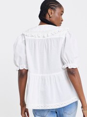 Simply Be White V-Neck Prarie Collar Blouse - Image 2 of 5