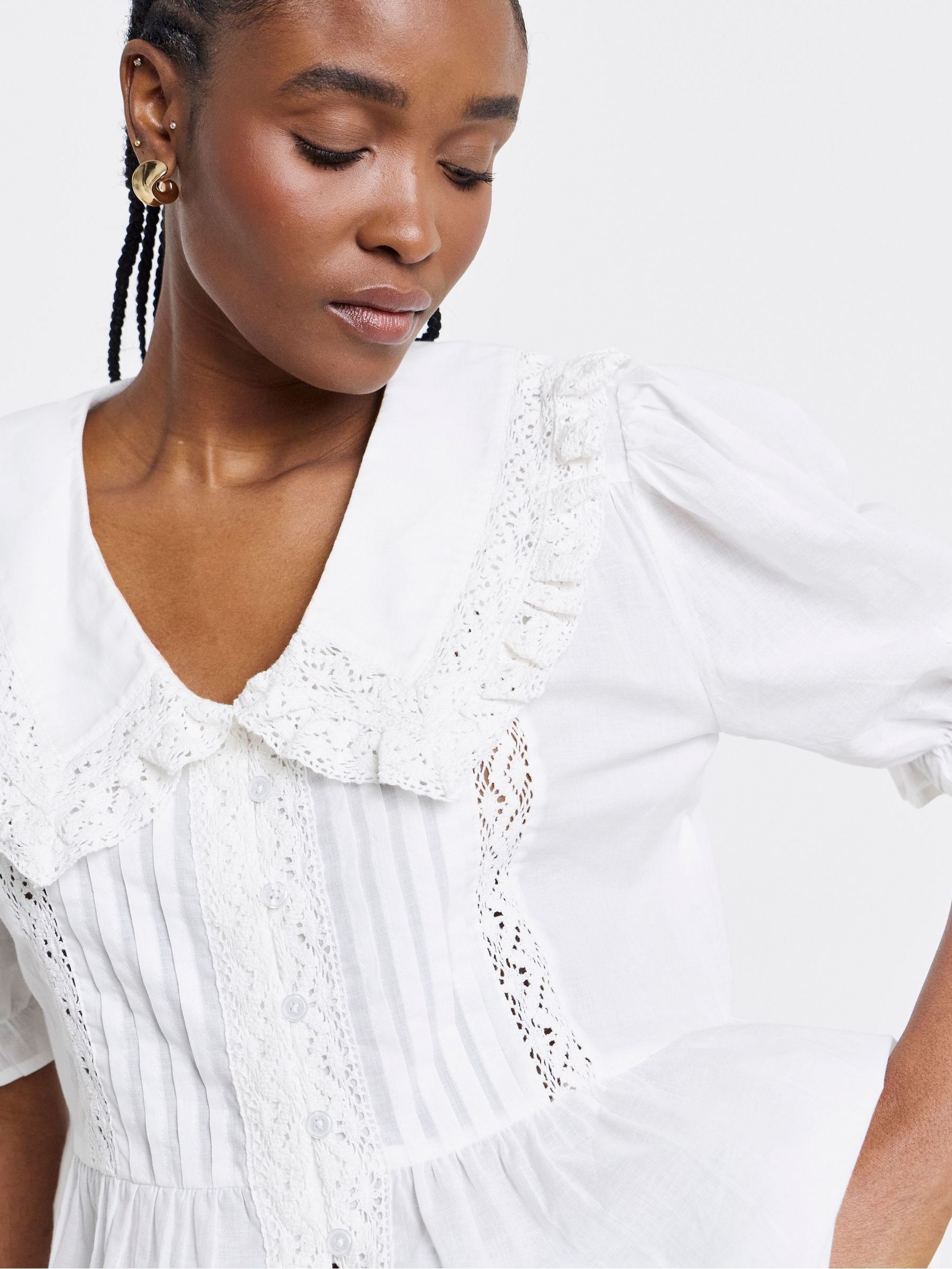 Buy Simply Be White V-Neck Prarie Collar Blouse from the Next UK