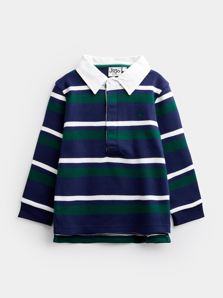 JoJo Maman Bébé Dark Green Stripe Rugby Top - Image 1 of 4 JoJo Maman Bébé Dark Green Stripe Rugby Top - Image 1 of 4