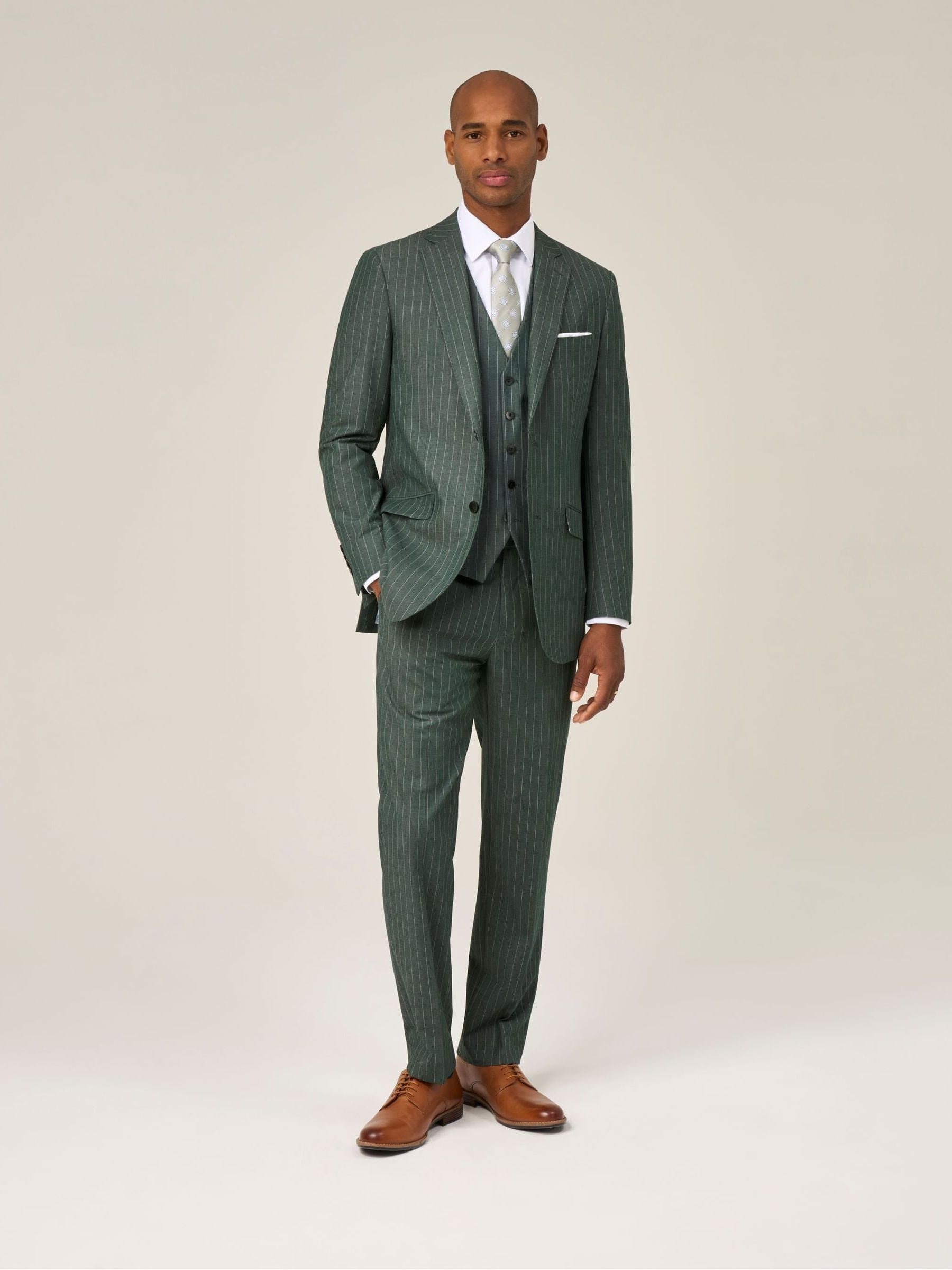 Buy Skopes Green Single Breasted Levins Tailored Fit Stripe Suit