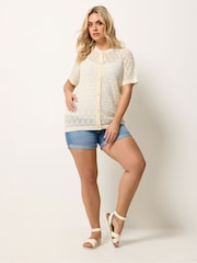 Yours Curve Cream Button Through Short Sleeve Top - Image 2 of 5
