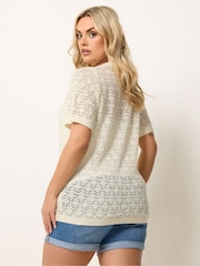 Yours Curve Cream Button Through Short Sleeve Top - Image 3 of 5