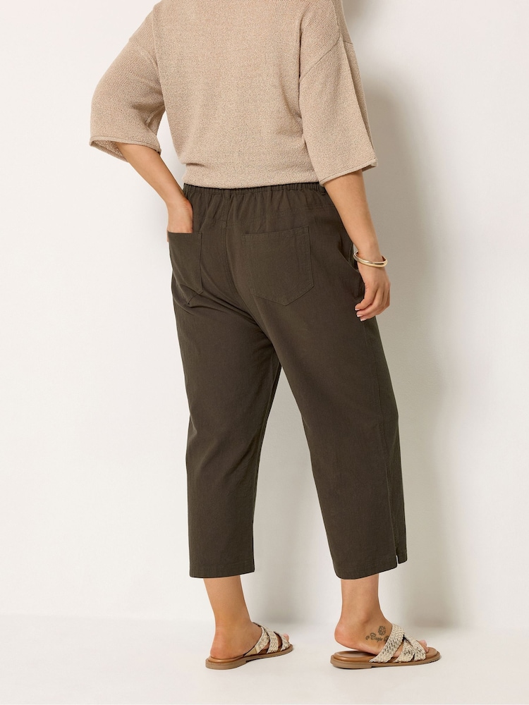 Yours Curve Brown Cool Cotton Cropped Trousers - Image 2 of 5